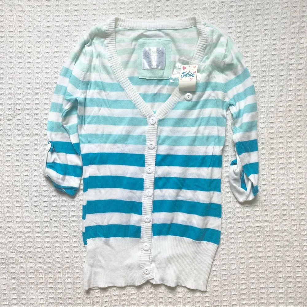 Justice NWT blue and white striped sweater girls size 12